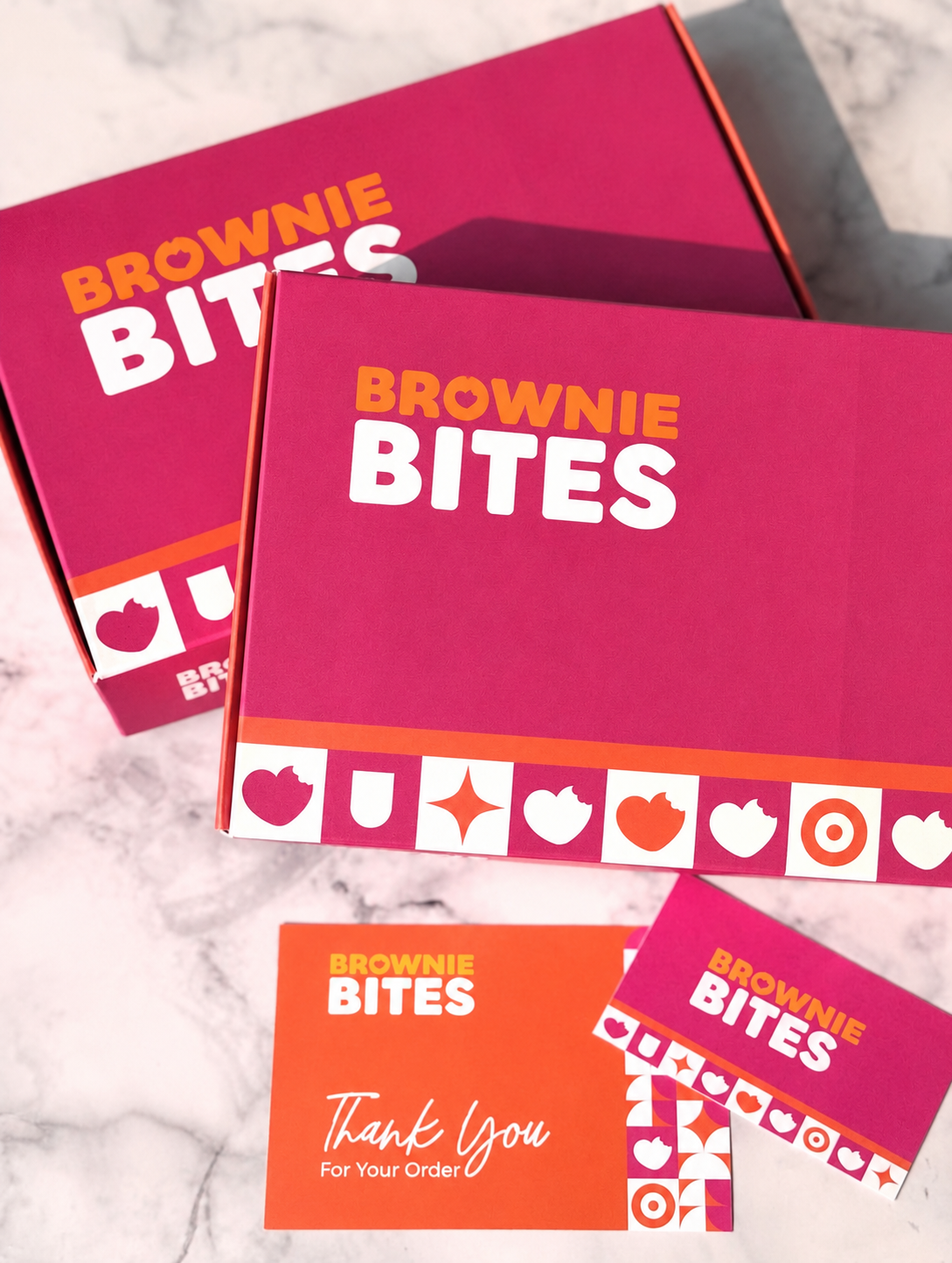 Brownie Bites signature pink brownie boxes